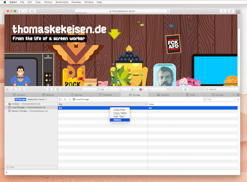 Screenshot: Speicherverwaltung in den Entwickler-Tools von Apple Safari