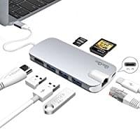 QacQoc Typ C Hub mit USB C Ladeanschluss, HDMI Port, Gigabit LAN, SD-Kartenleser, Micro SDHC, 3 USB 3.0 Port