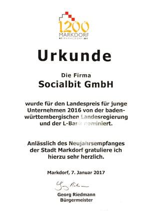 Urkunde: Socialbit GmbH