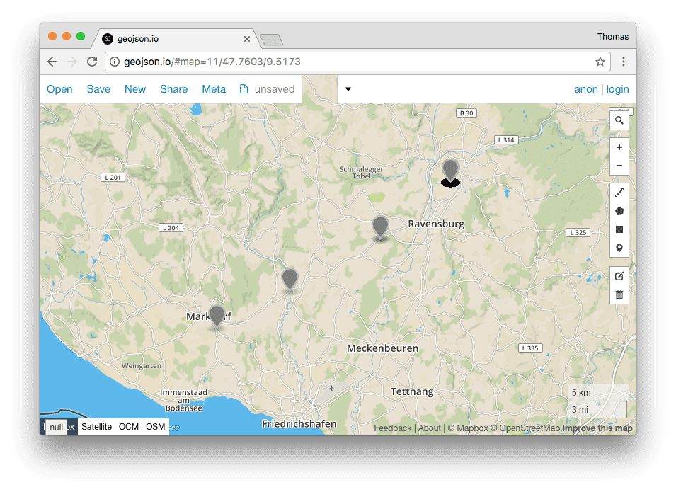 Screenshot: geo-commit-Daten auf geojson.io visualisiert