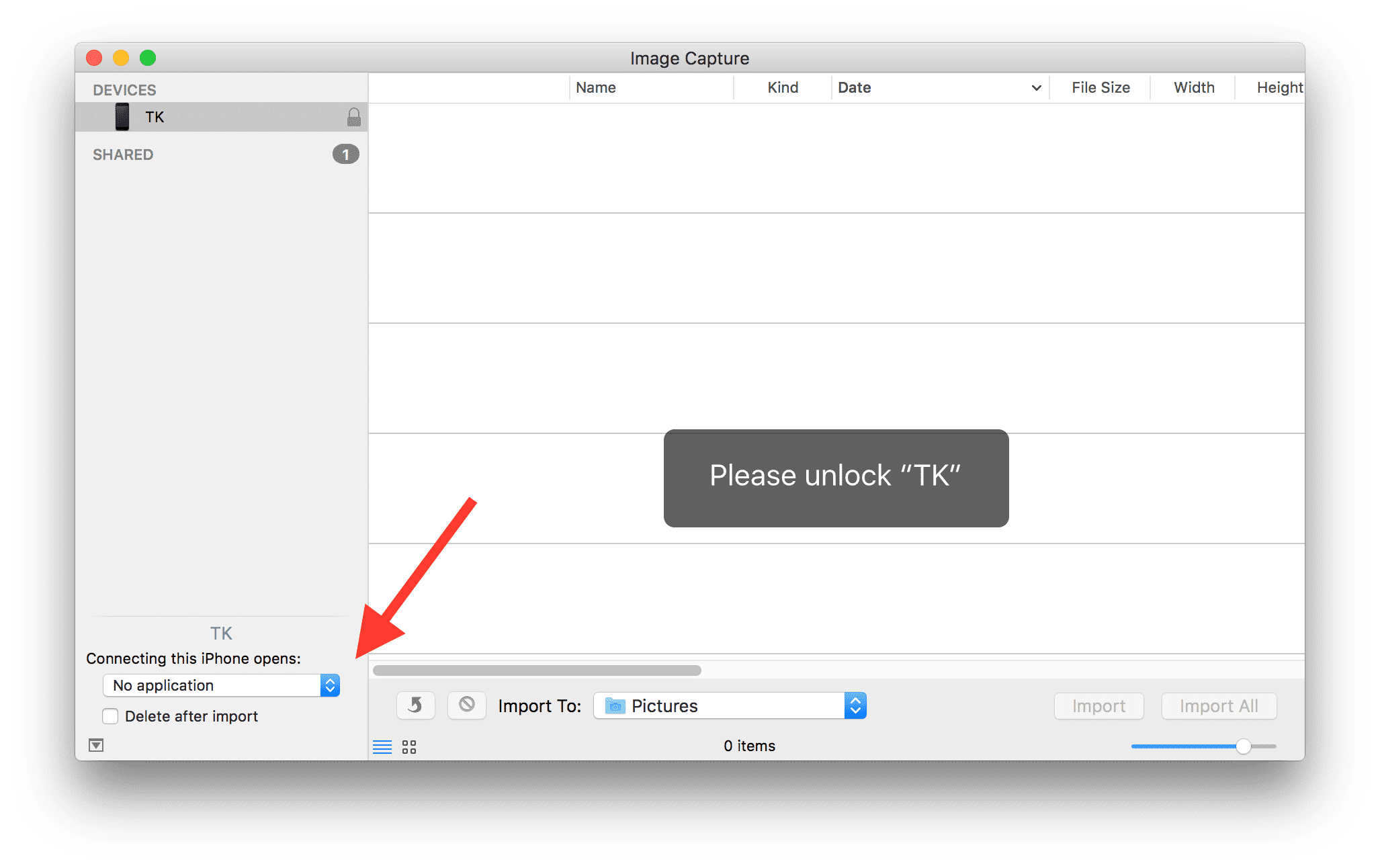Screenshot: Fixed settings of ImageCapture