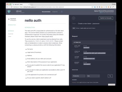 Screenshot: Dokumentation nello auth