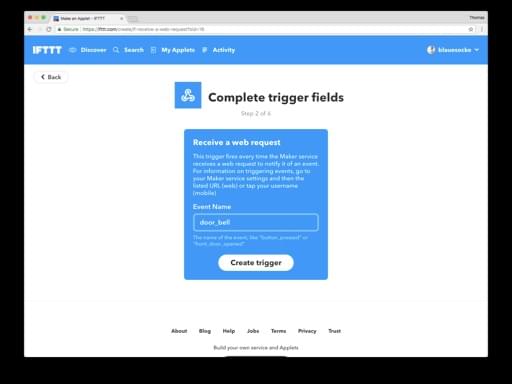 Screenshot: WebHook auf IFTTT konfigurieren