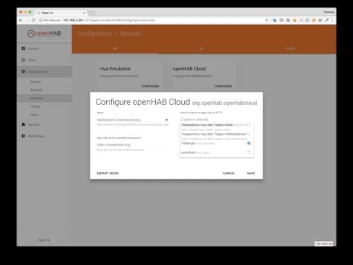 Screenshot: Konfiguration der OpenHAB-Cloud