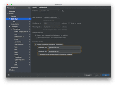 Screenshot: PhpStorm bietet die Möglichkeit, die automatische Formatierung zu deaktivieren