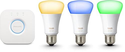 Philips Hue White & Color Ambiance E27 LED Lampe Starter Set inkl. Bridge, 3. Generation, dimmbar, bis zu 16 Millionen Farben, steuerbar via App, kompatibel mit Amazon Alexa (Echo, Echo Dot)